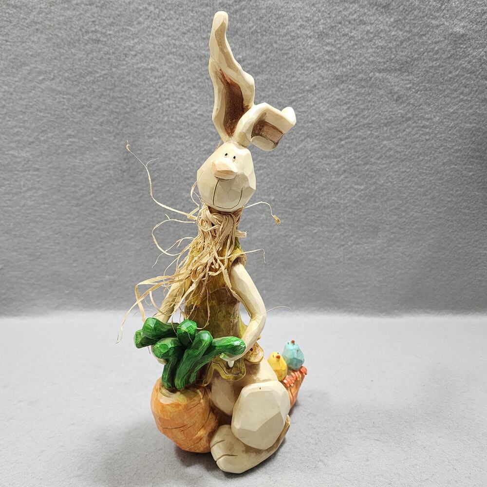 Anthropomorphic Standing Bunny Baby Chicks Carrot Figurine Hand Painted Easter